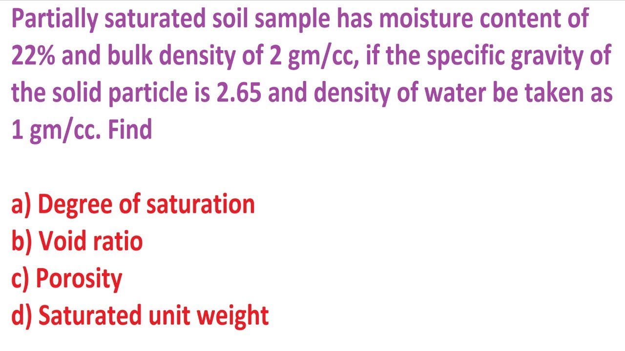 Void ratio, Porosity, Degree of saturation, water content and saturated unit weight