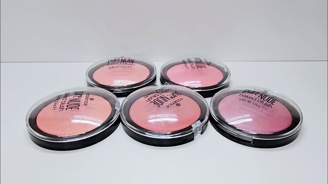 essence pure nude baked blush (golden cassis/rosy rosewood /pretty peach/cool coral/ shimmery rose)