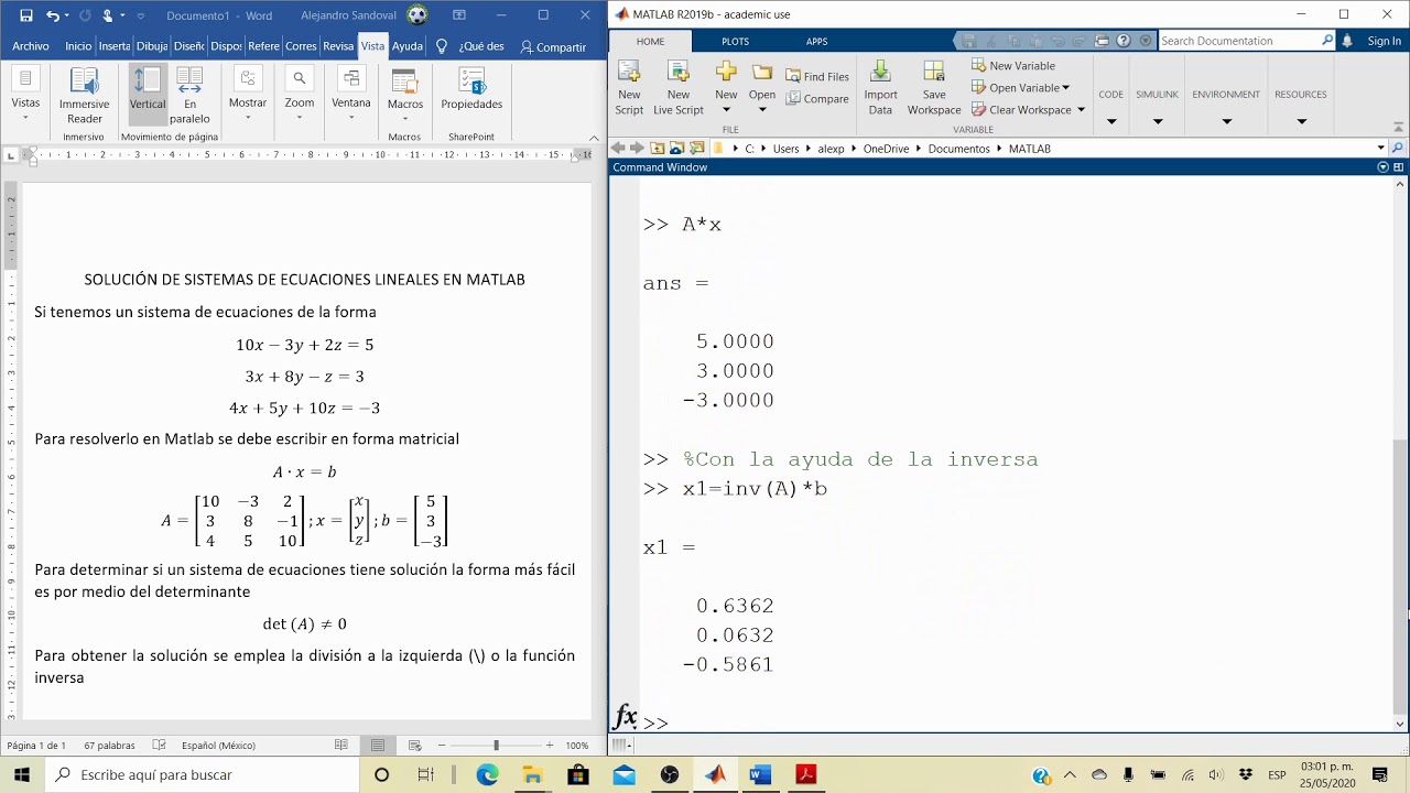 Solución de Sistemas de Ecuaciones Lineales en Matlab