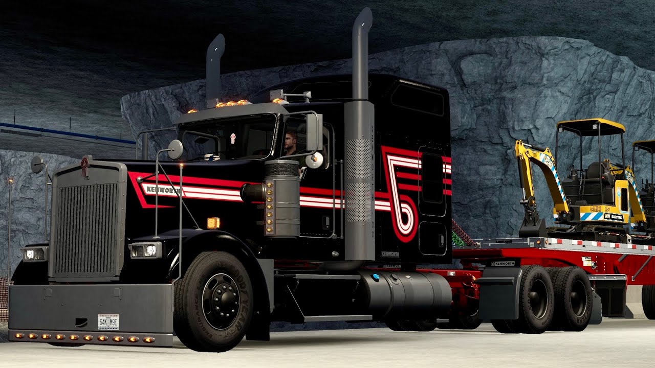 DD60 12.7L (NEW Zeemod's Engine Sound!) Kenworth W900 Hauling Compact Excavators in Missouri