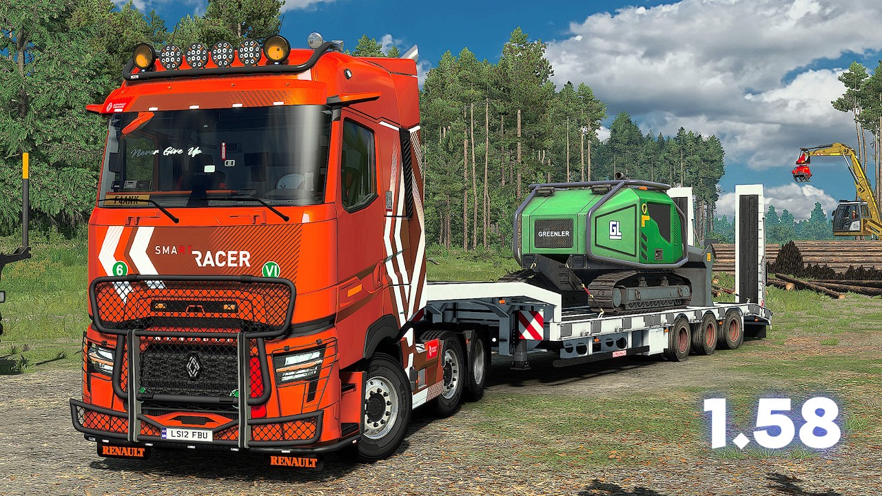 Euro Truck Simulator 2 1.58 Gameplay – Renault T NEW Interior & Physics! Hauling Forest Machinery