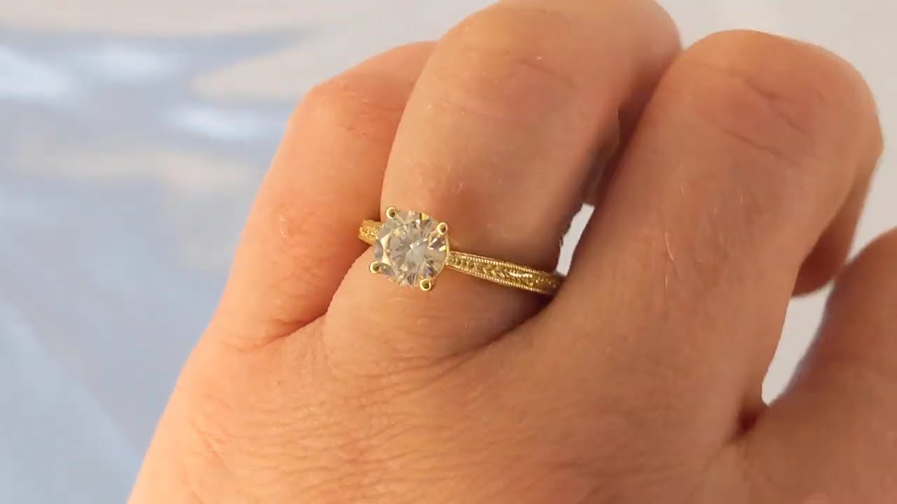 Filigree 14k Solid Gold Wedding Rings for Women, Solitaire Lab Grown Diamond Ring