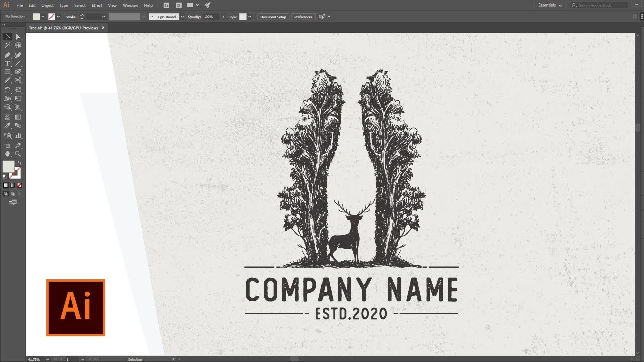 Hand drawn vintage tree logo illustration with adobe illustrator