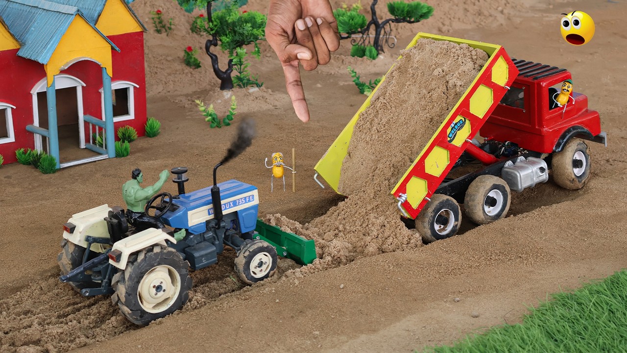 diy mini tractor and truck soil unload and road making in mud | science project@Weldux
