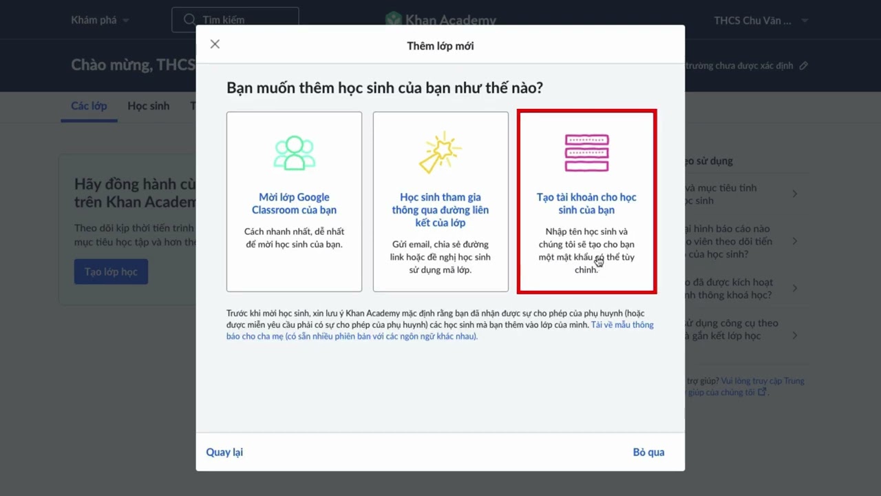 Hướng dẫn tạo lớp và tạo tài khoản học sinh trên nền tảng Khan Academy | Khan Academy Vietnam