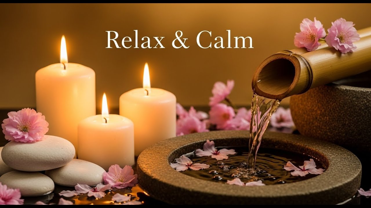Peaceful Zen Birdsong Atmosphere Bamboo Fountain and Candle Glow for Deep Sleep Calm and Meditation