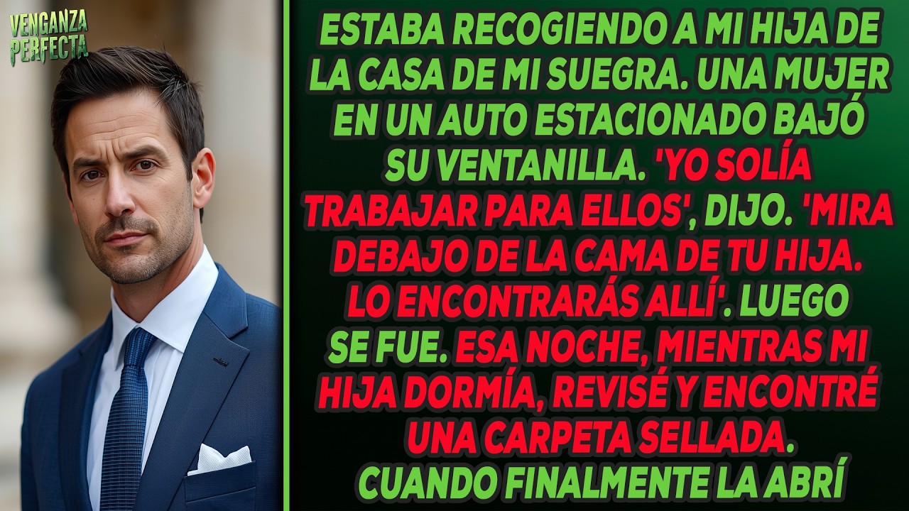 Mujer en el auto dijo: 'Mira debajo de la cama de tu hija la carpeta azul' Cuando finalmente la abrí