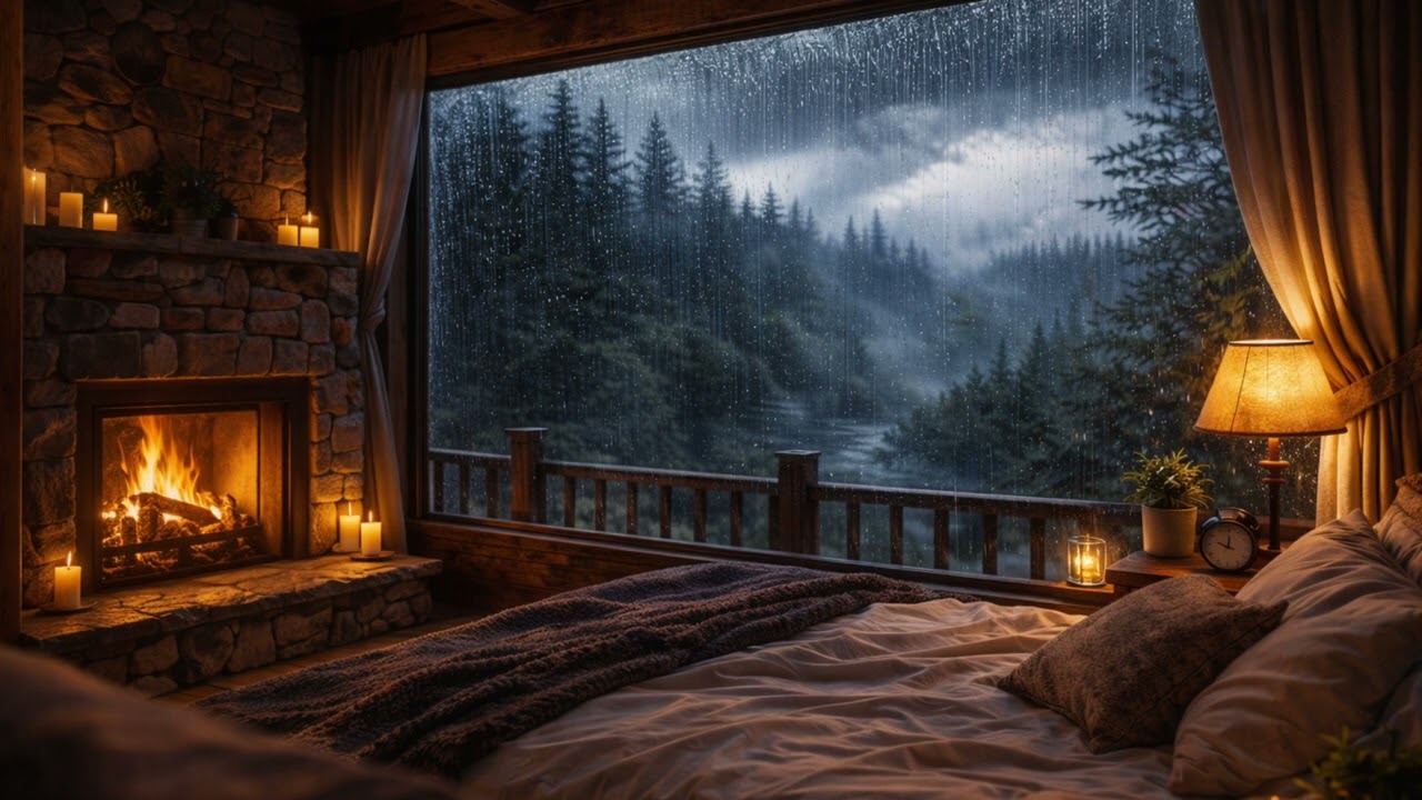 Rain Sounds for Sleeping 30 Minutes | Cozy Cabin Fireplace & Forest Rain 🌧️🔥 (No Mid-Roll Ads)