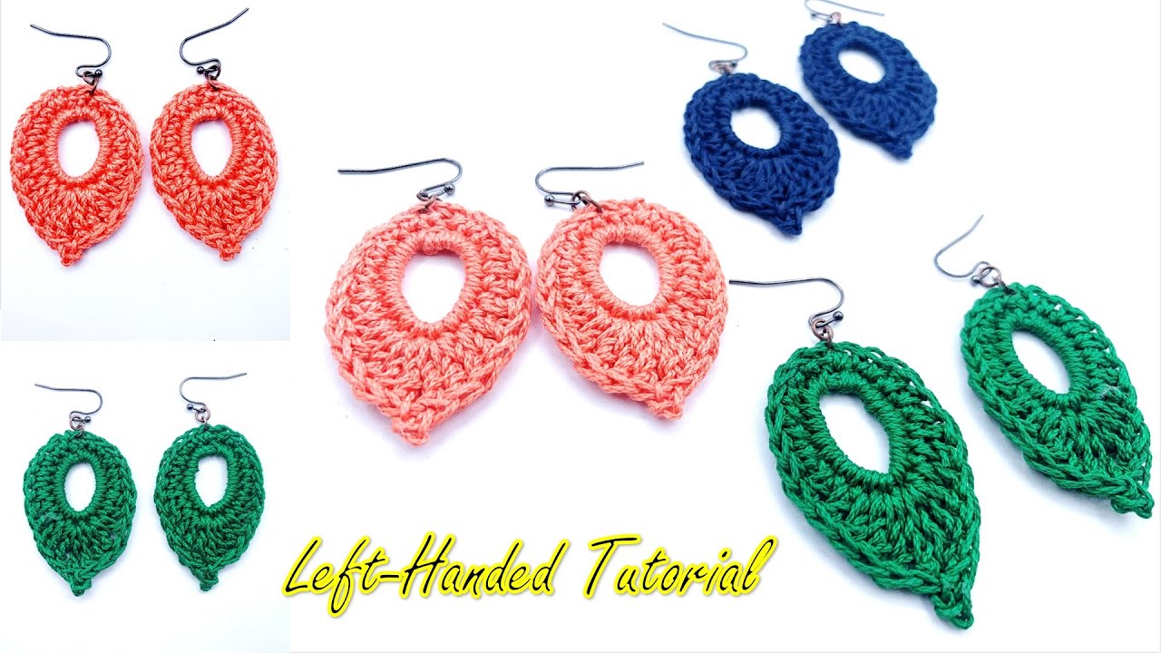 Left Handed   Easy and quick Hollow leaf crochet earrings