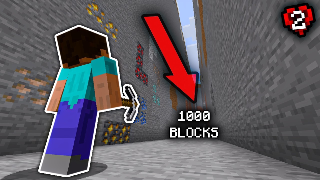 I Mined 1000 Blocks Straight for Full Diamond Armor in Hardcore Minecraft!