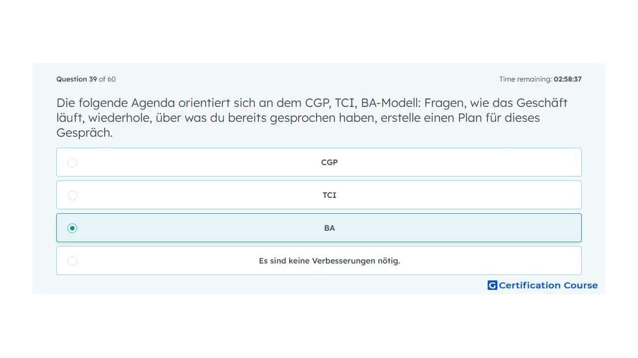 Die folgende Agenda orientiert sich an dem CGP, TCI, BA-Modell: Fragen, wie das Gesch&auml;ft l&auml;uft, wied