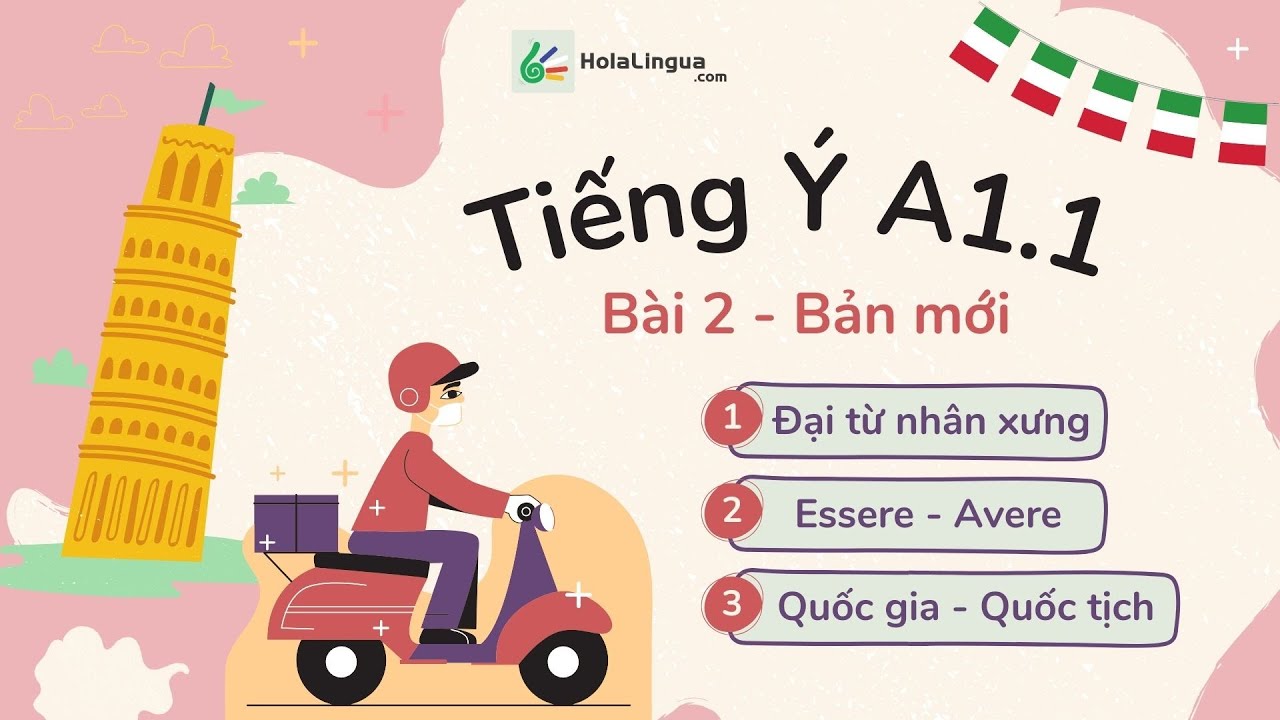 Tiếng Ý A1.1 (Bản nâng cấp) | Đại từ nhân xưng | Cách chia Essere & Avere | Quốc gia - Quốc tịch