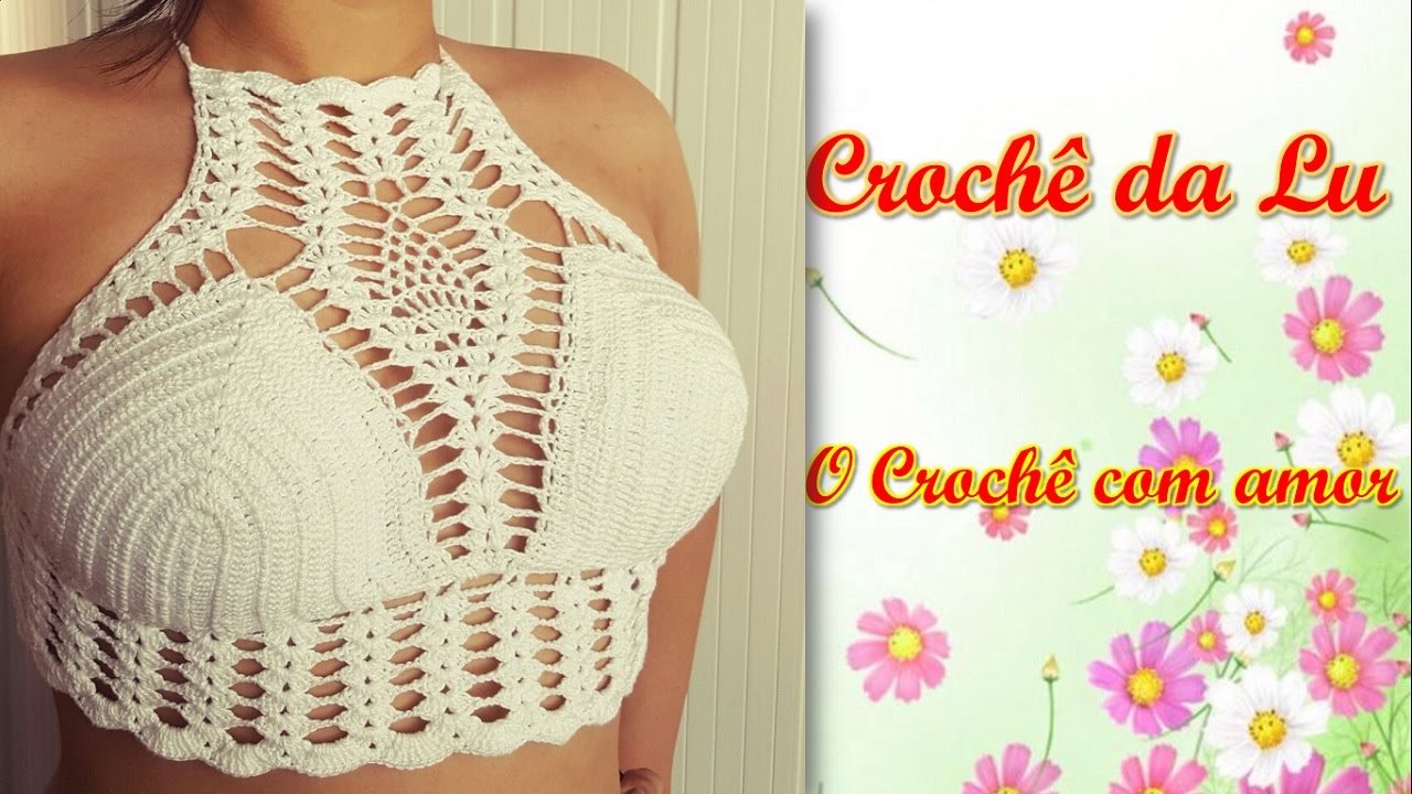 Top-cropped de Crochê, com ponto Abacaxi