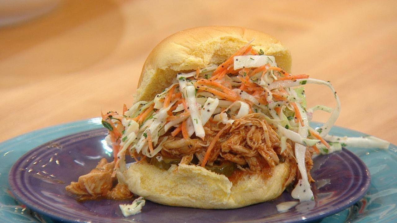 Smoky Pulled Chicken Barbecue Sandwiches & Slaw