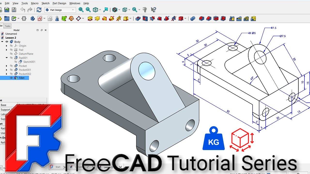 Начальный курс FreeCAD | Модуль 1 – Урок 1 | Преобразование 2D-изометрических чертежей в 3D-модел...