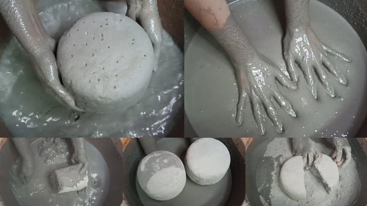 Soft Dusty Grey+White Cement Dipping+Crumbling in💦 & Paste Mixing+Powder Play ASMR