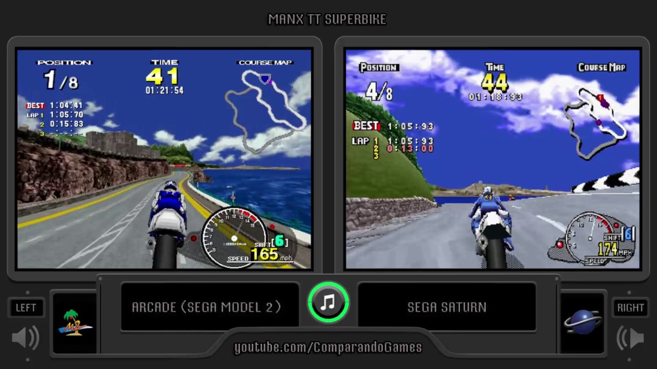 Sega Manx TT Superbike (Arcade vs Sega Saturn) Side by Side Comparison
