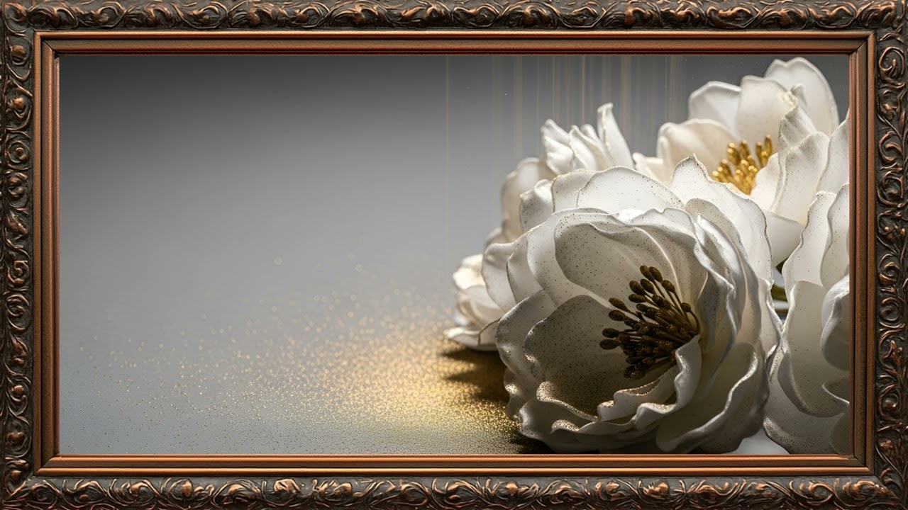 Luxury Gold & White Flower TV Frame Gallery Wallpaper 🌸✨