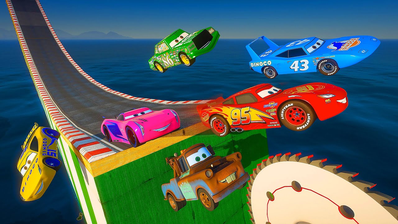 Cars Mega Ramp Challenge &mdash; McQueen & Friends Tow Truck Mater The King Cruz Chick Hicks Jackson Storm