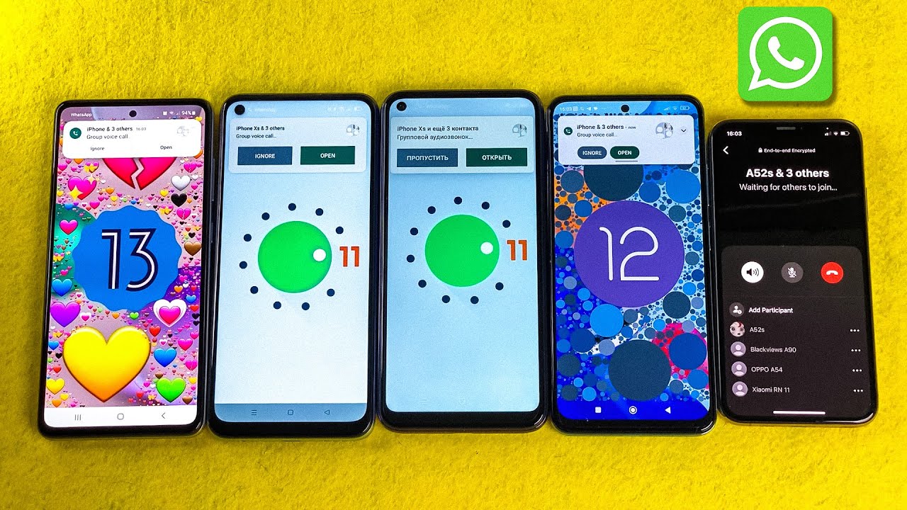 Samsung A52s vs OPPO A54 vs Blackview A90 vs Xiaomi RN11 vs iPhone XS WhatsApp Group & Conference
