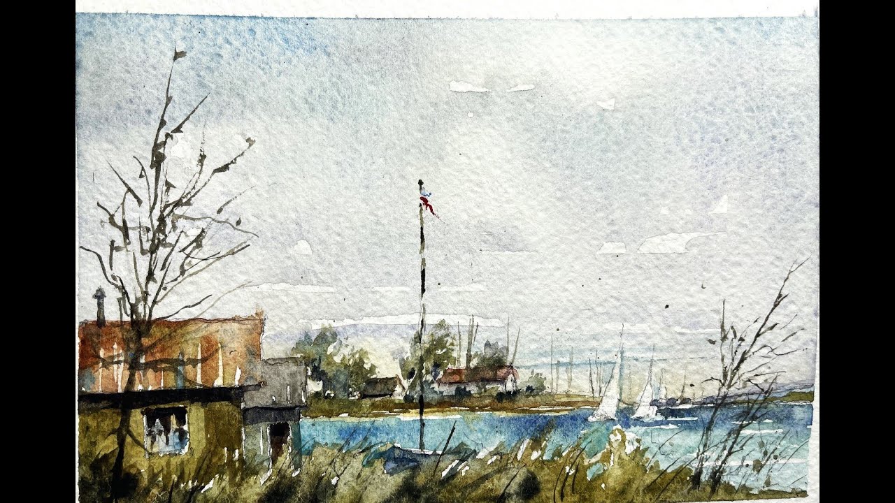 Coastline Seascape with Boathouse and Sailboats - by Chris Petri