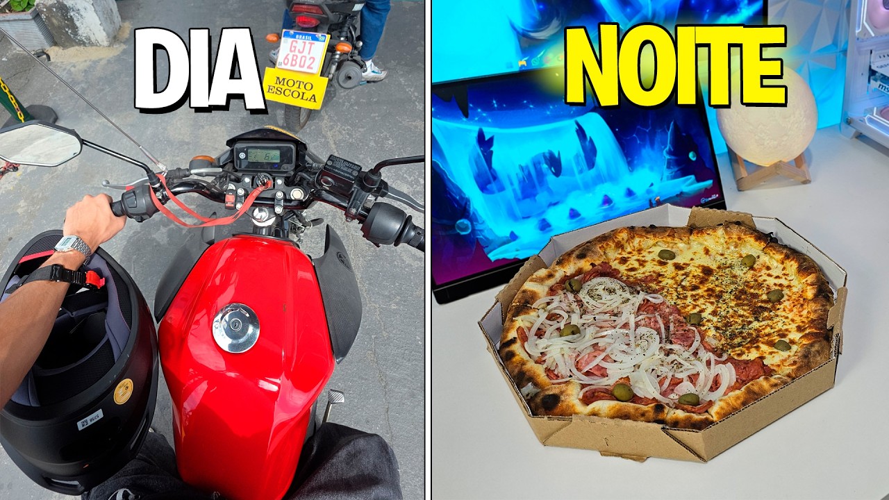 MEU DIA NA AUTOESCOLA… e minha NOITE de GAMER 🍕🎮
