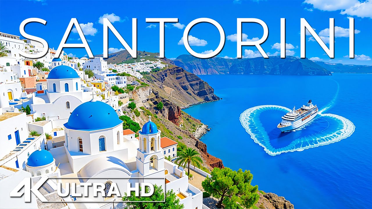 Санторини 4K 🇬🇷 Глубокое путешествие | Белые скалы, голубые купола и Эгейское море.