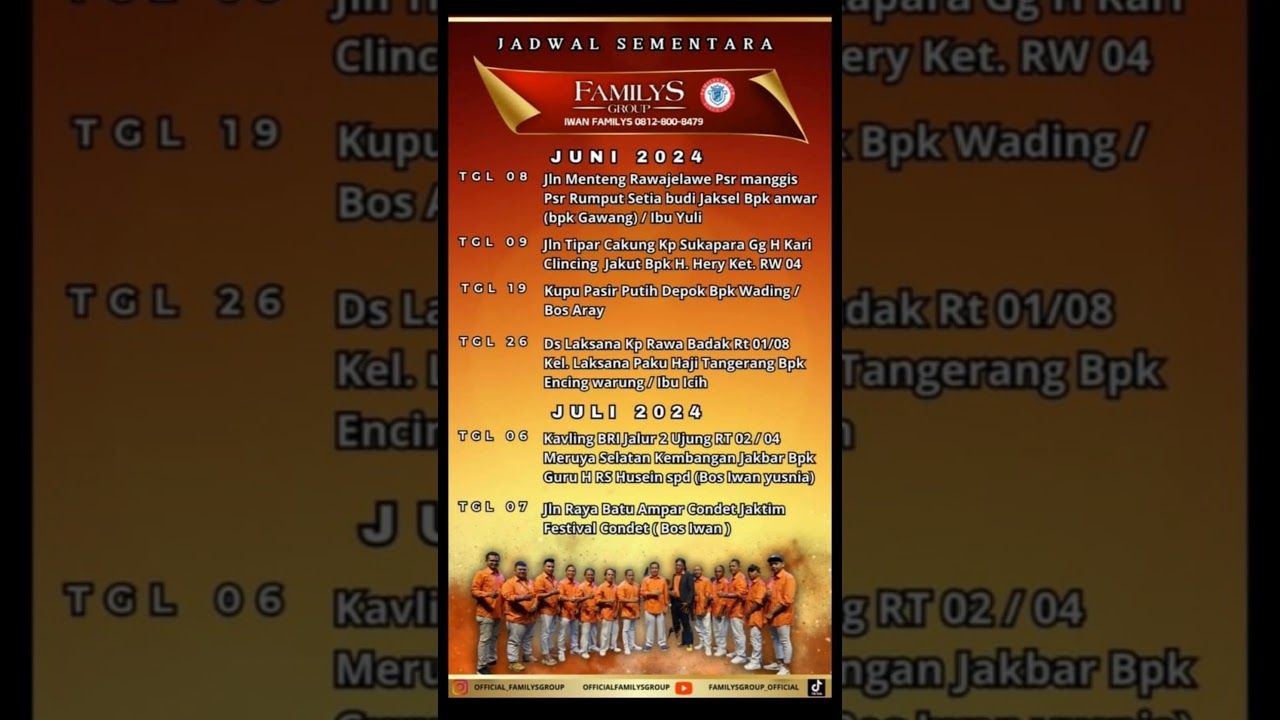 Jadwal FAMILYS GROUP selanjutnya edisi Juni & Juli 2024