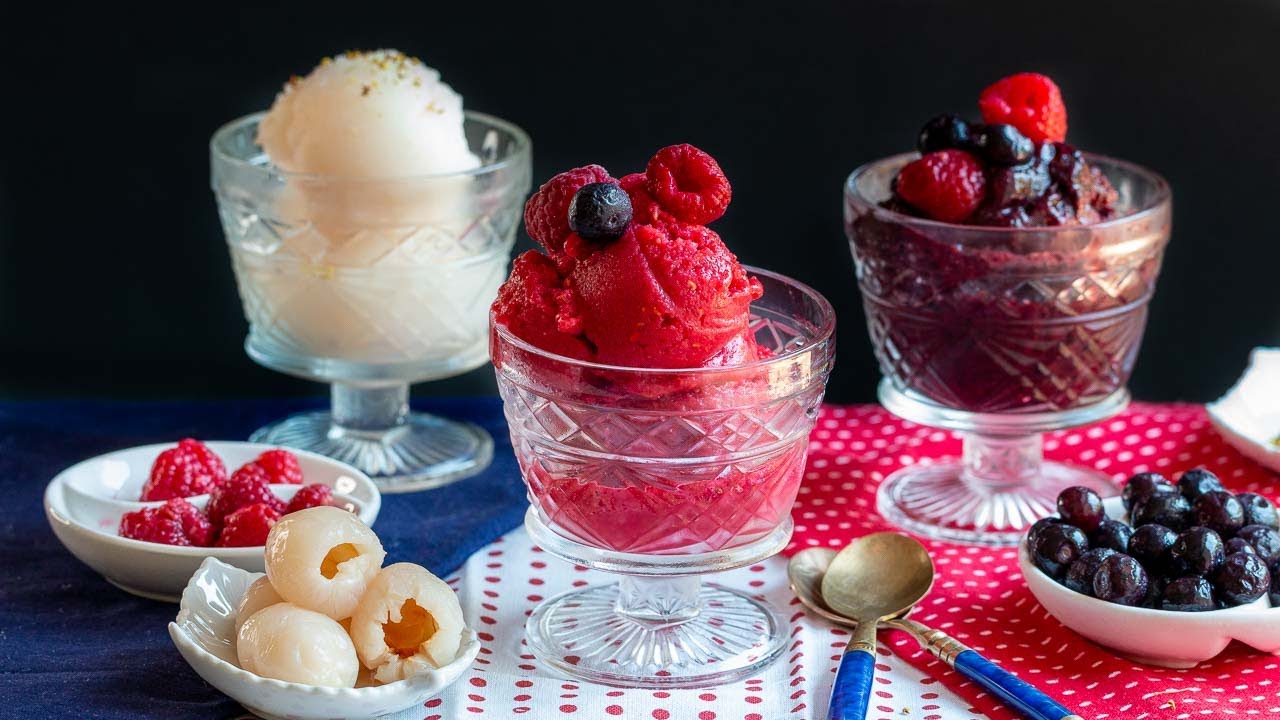 3 Healthy Sorbet Recipes (Lychee, Raspberry & Blueberry)