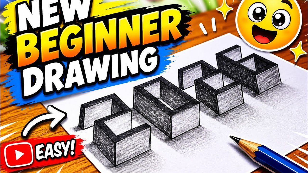 How to make 3d new year drawing on the paper for new bignner||easy 3d new year drawing step by step