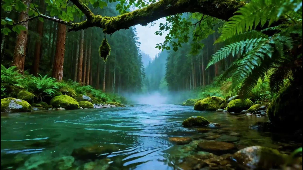 Calming Forest Ambience River Flowing Birds Chirping in Hidden Forest Ambience for Rest, Medicine
