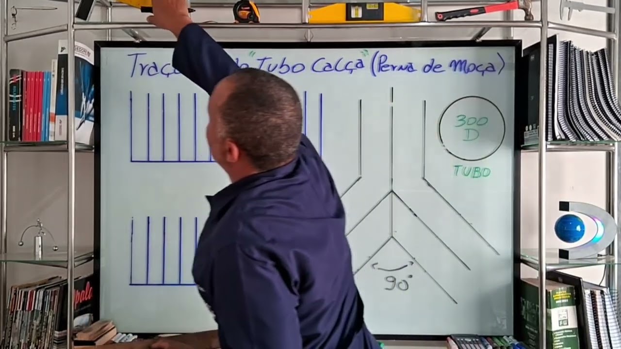 # Aula 15 # Curso de Caldeiraria Básico Gratuito Traçado do Tubo Calça 45° ( Perna de Moça )