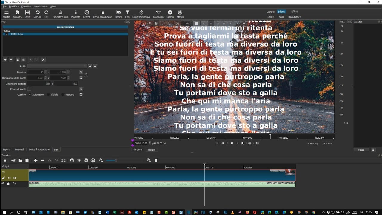 Animazioni native del Filtro Testo Ricco di Shotcut