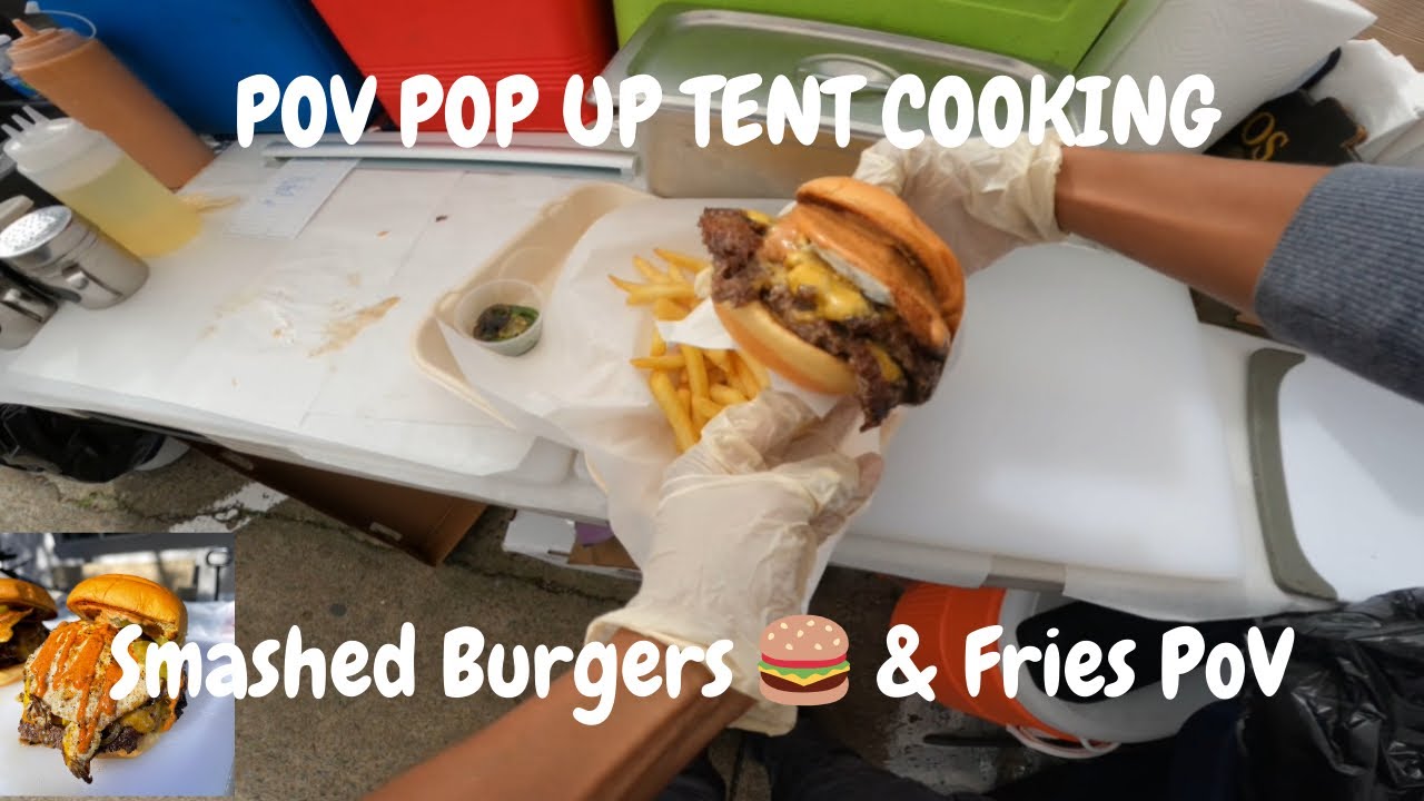 POP UP SMASHED BURGER business | Event POV outdoor cooking in a tent |