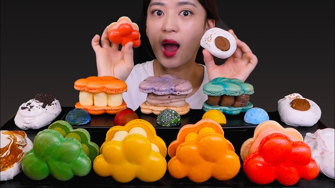 ⛅Cloud macaron🥰마카롱먹어봤어? 머랭~[Cloud macaron, meringue, Planet chocolate] Mukbang😆