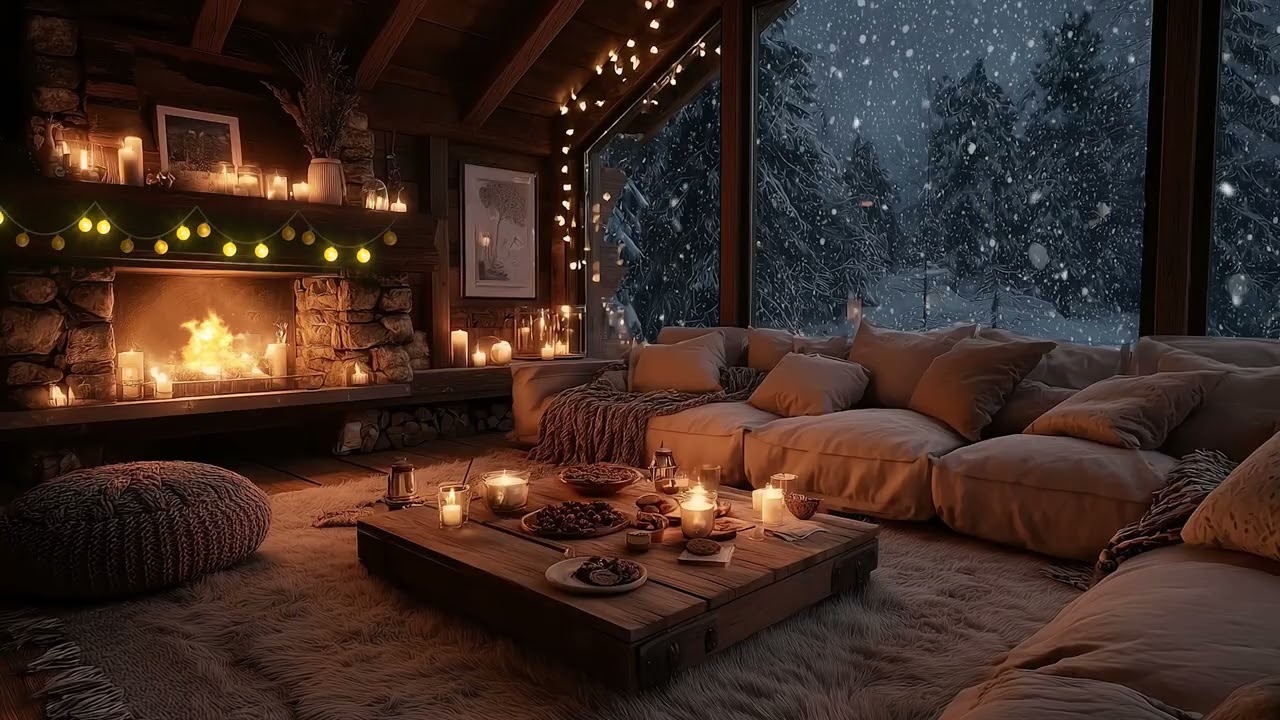 Fireplace & Piano Music | Peaceful Winter Night Ambience for Stress Relief & Deep Sleep