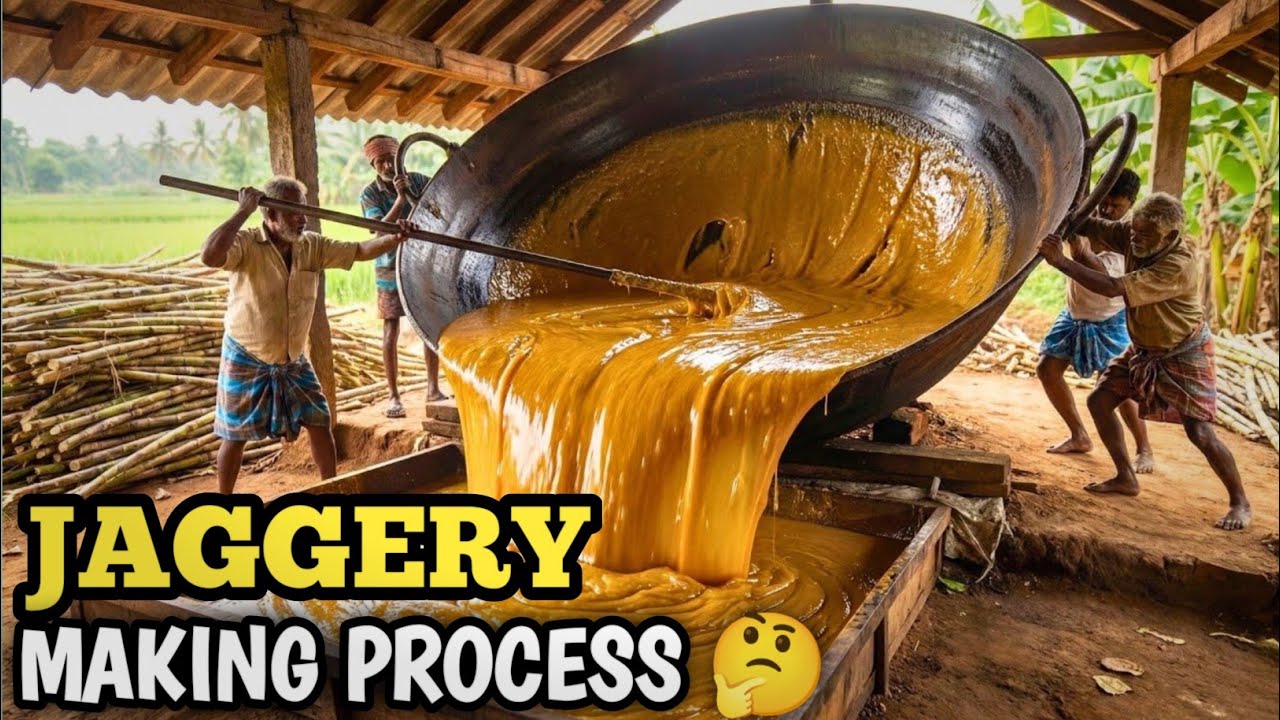 How Jaggery Is Made | Organic Sugarcane Harvest & Boiling Process In Village, #jaggery
