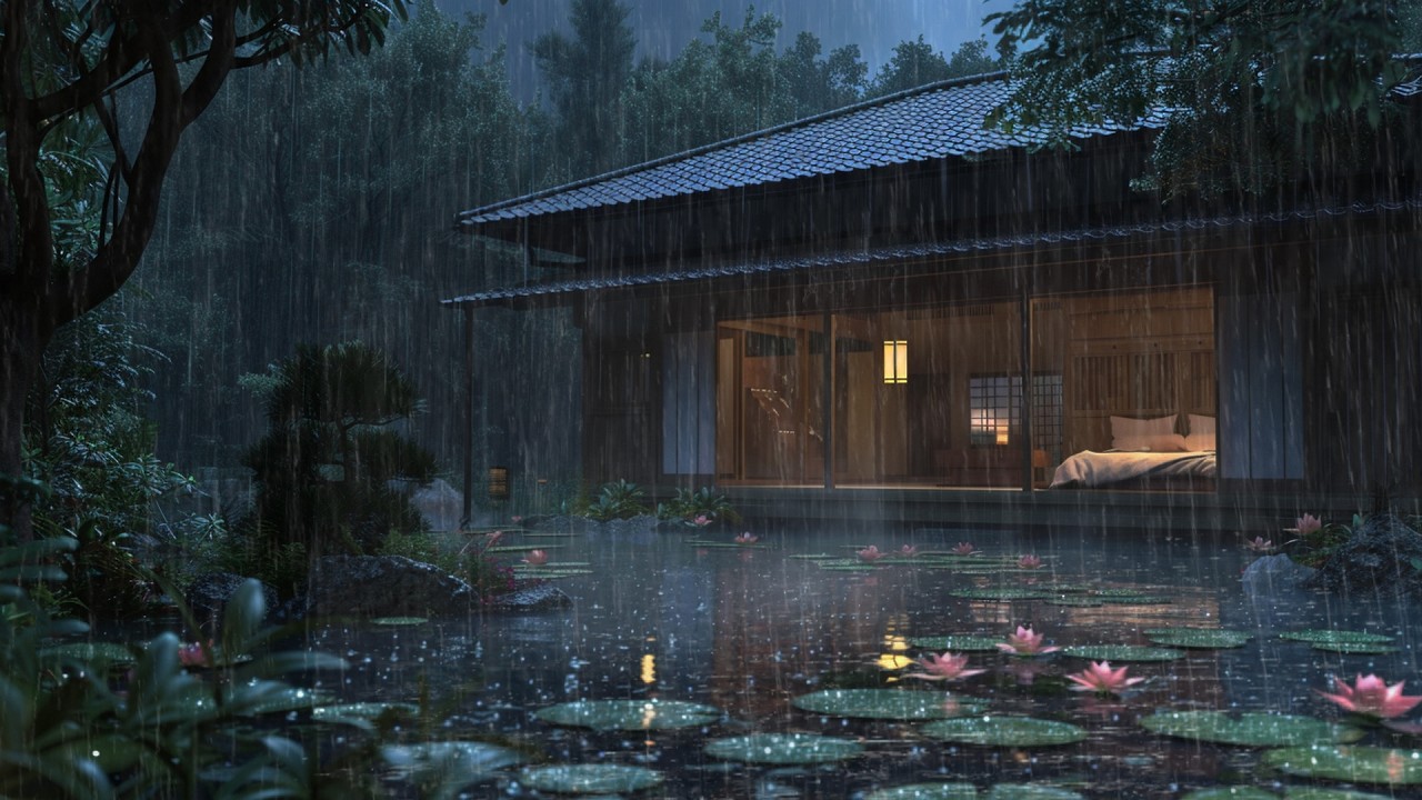Gentle Rain Natural Sounds 🌧️| Healing Relaxation for Calm Mind by the Lotus Pond