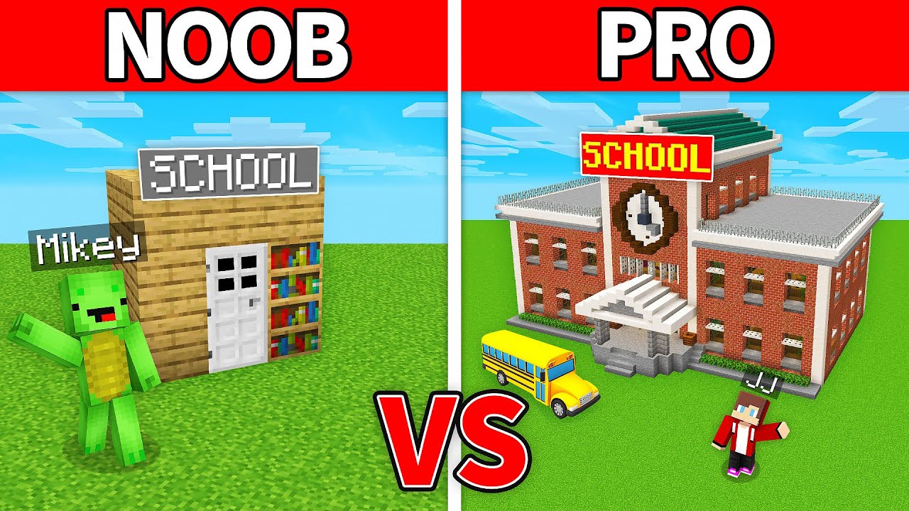 Mikey & JJ - NOOB vs PRO : School Build Challenge in Minecraft (Maizen)