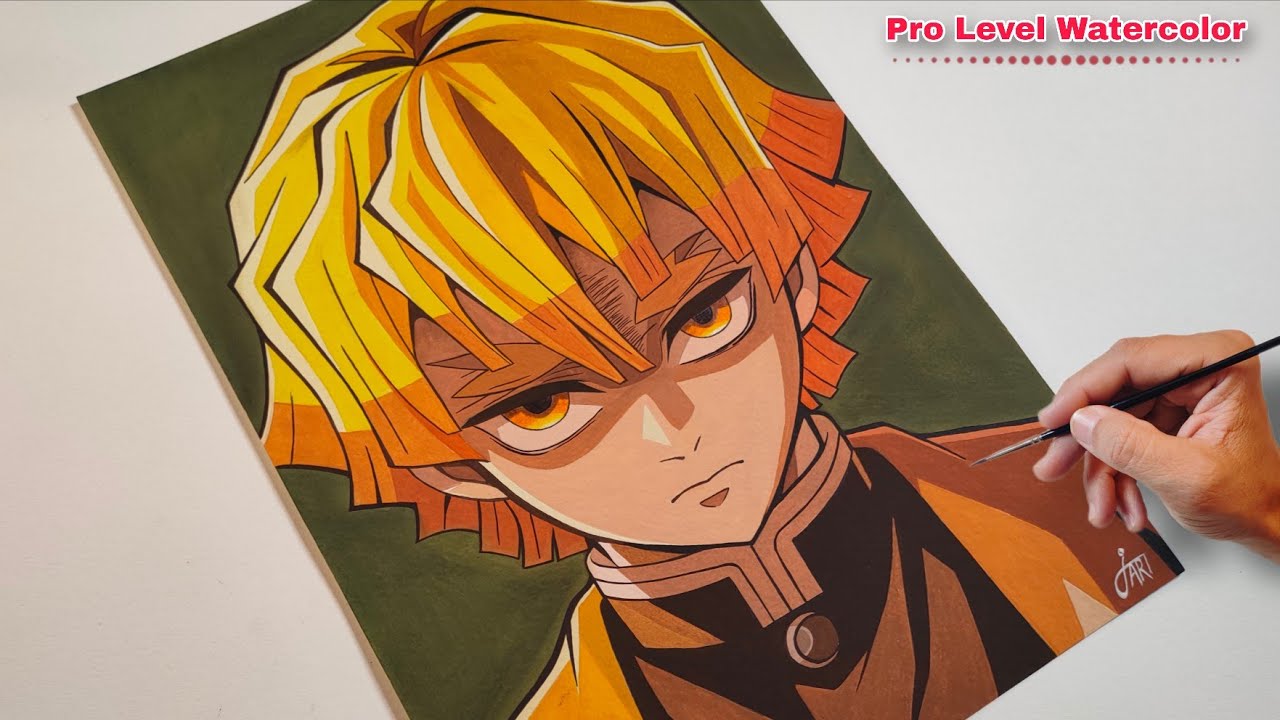  Zenitsu Agatsuma Full Drawing Tutorial With Watercolour | Demon Slayer Zenitsu Drawing. 🔥