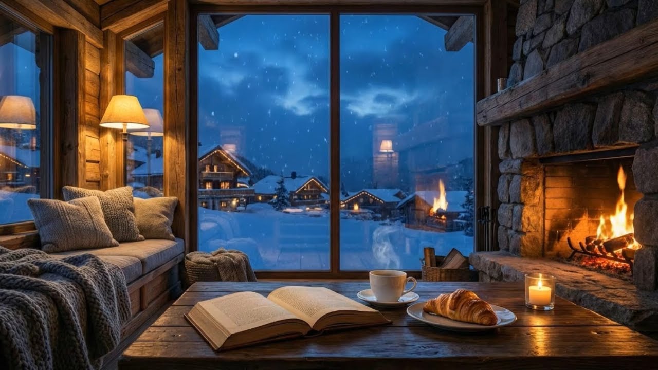Warm Piano Jazz by the Fireplace | Gentle Jazz with Peaceful Lakeview for Work, Study, Focus