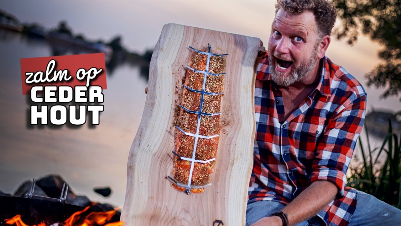 Flame grilled ZALM op cederhout boven een houtvuur!