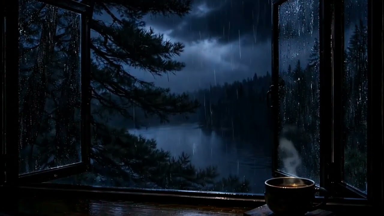 You’ll Sleep instantly 🌧️ Heavy Rain at Whisperpine Lake Window | Dark Cozy Room for Insomnia