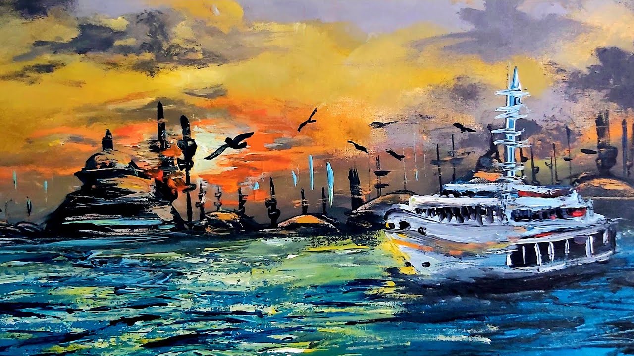 AKRİLİK BOYA İLE İSTANBUL RESMİ/Istanbul painting with acrylic paint/Izlenimcilik akımı/Akrilik boya