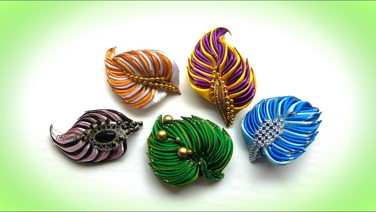 Декоративный листик из узких лент своими руками, брошь канзаши Мк / DIY   brooch