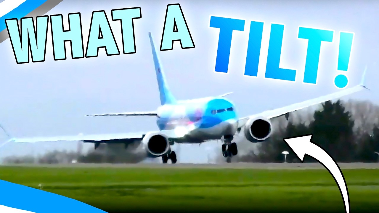 Какой поворот! Самолет Boeing 737 MAX компании TUI борется с боковым ветром в аэропорту Манчестера.
