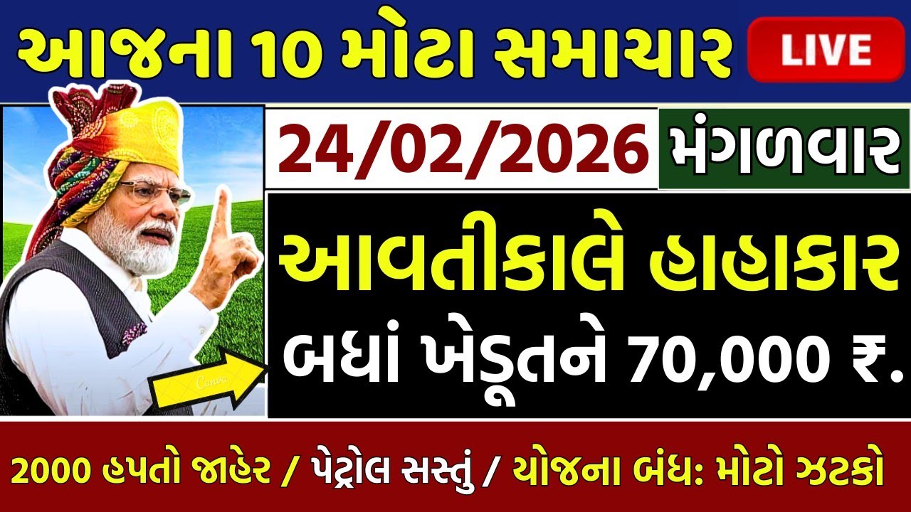 આજના તાજા સમાચાર/ લોનમાફ, 3 યોજના,ખેડૂતો: 2100 સહાય,2000 હપ્તો,રેશન,નવા નિયમ,આગાહી / khedut samachar