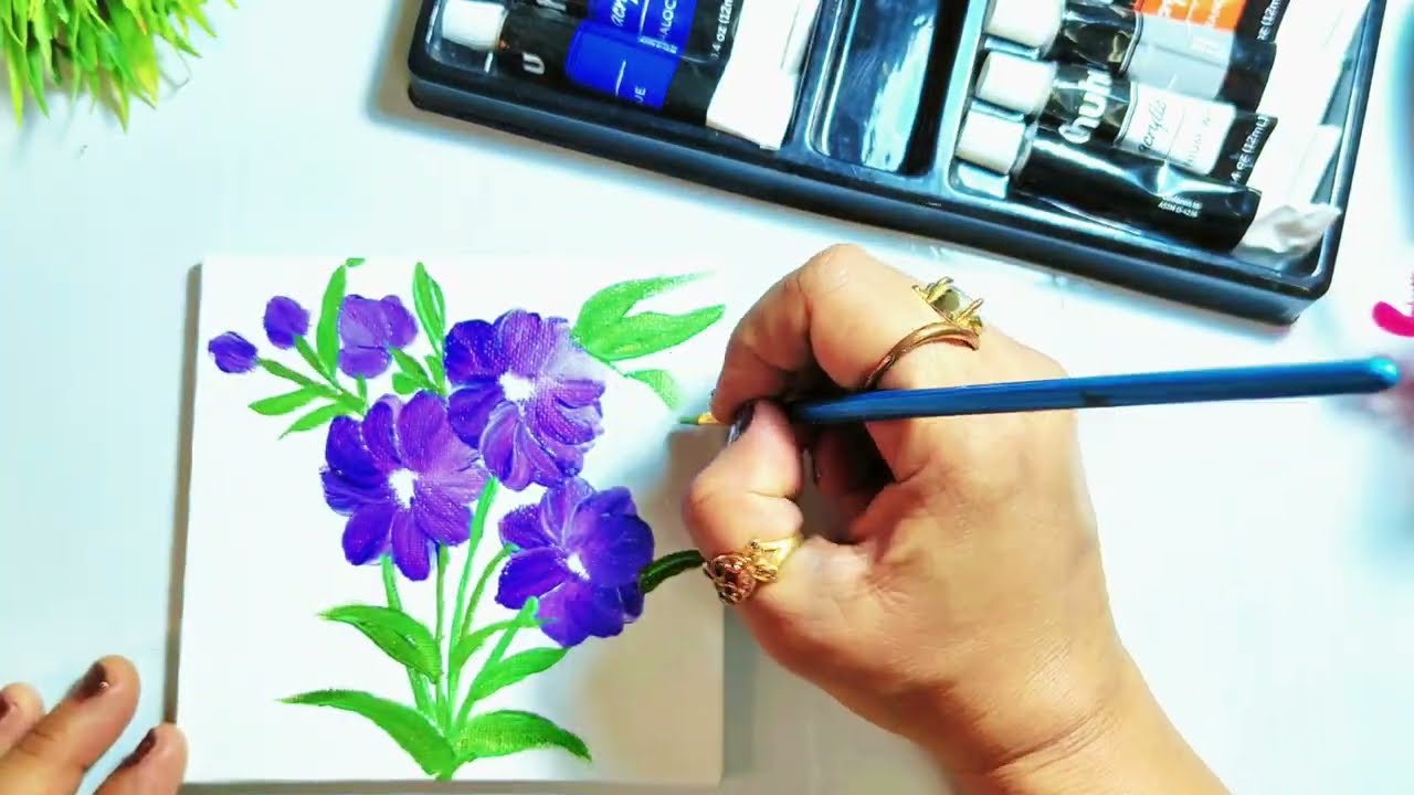 Easy Flower Painting for Beginners 🎨 | on canvas| Step by Step Acrylic colour painting Tutorial