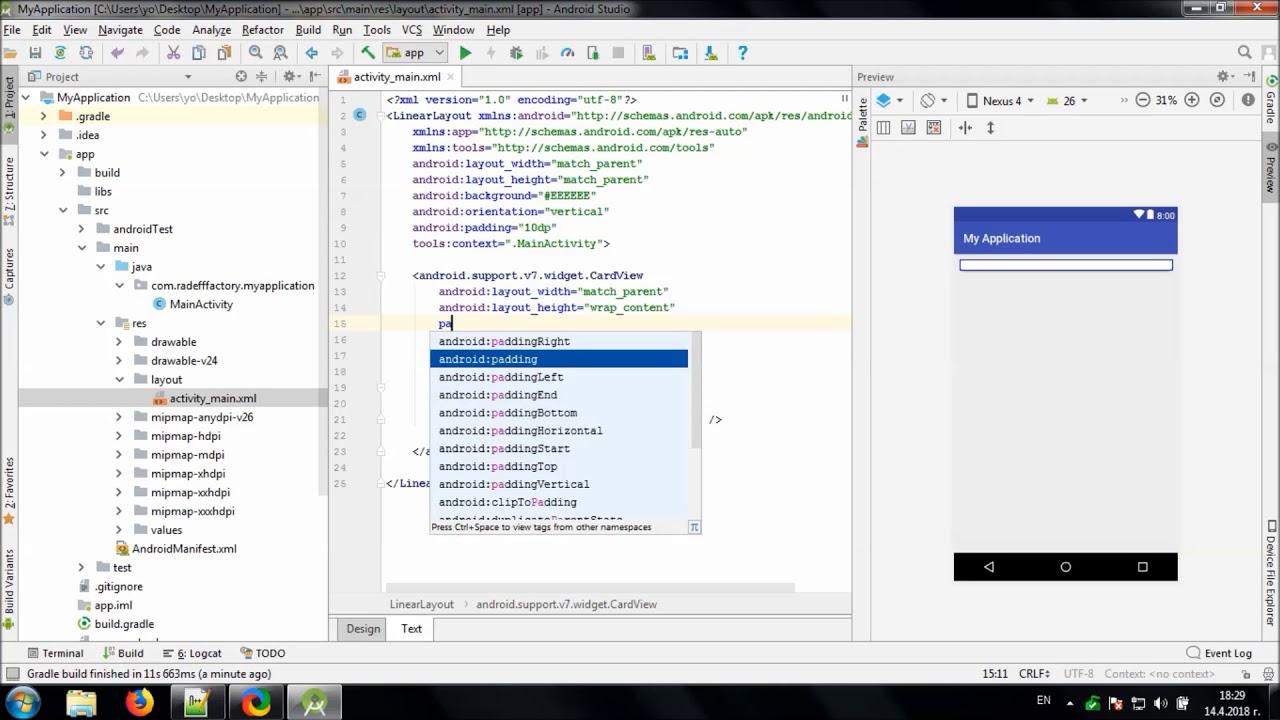 Using CardView in Android Studio