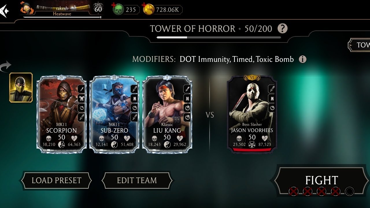 mortal Kombat mobile/tower of horror boss fight no 50/Jason voorhees